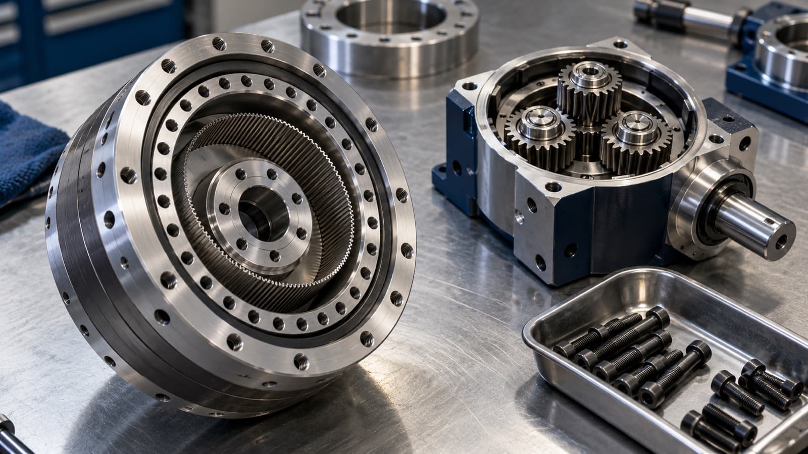 Robot reducers on a workbench